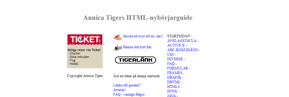 Annica Tigers HTML-skola, arkiverad av Internetstiftelsen